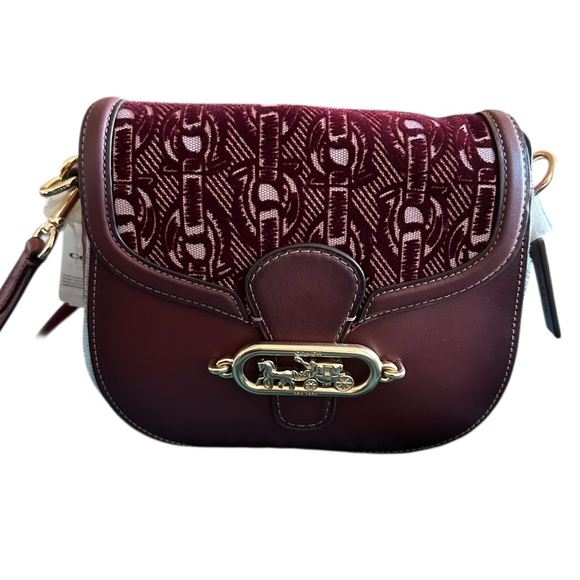 Coach Elle Saddle Bag with Signature Chain Print Style #F38111 in Burgundy Red - Picture 3 of 11